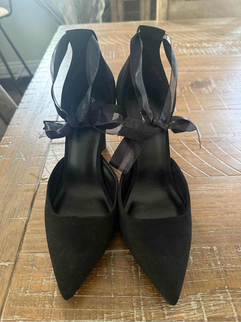 Call It Spring Black Pointed-Toe Ribbon Ankle Tie Pumps